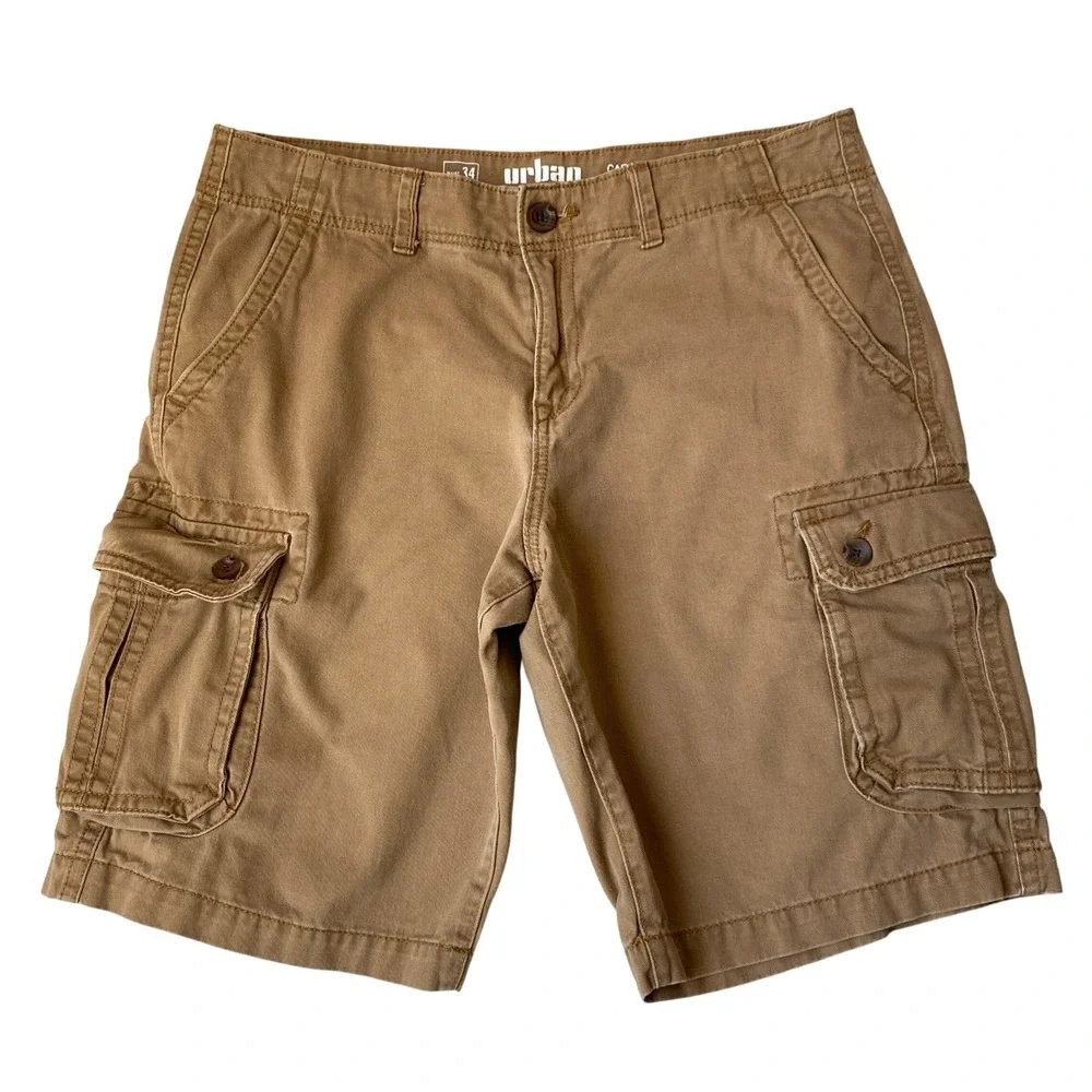 Urban Pipeline Cargo Shorts Men Size 34 Tan Thick Cotton Utility Outdoor